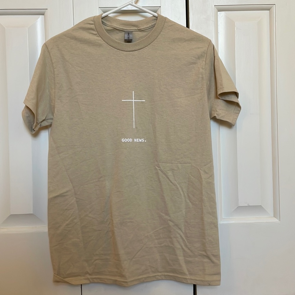 Brand new HWLF “Good News” tan t-shirt